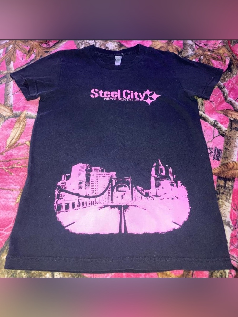 Steel City Black Tee with Pink City Graphic